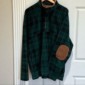 Chaps Green Plaid Pullover with Suede Elbow Patches